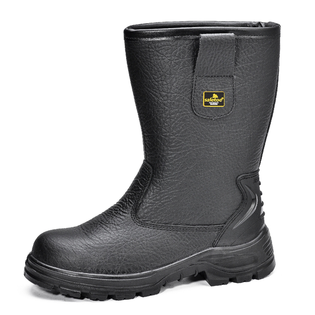 Stivali antinfortunistici Rigger in pelle nera con punta in acciaio | H-9430