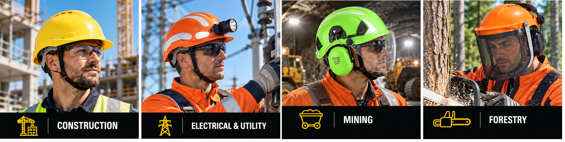Elmetti di sicurezza per lavori edili, elettrici, minerari e forestali