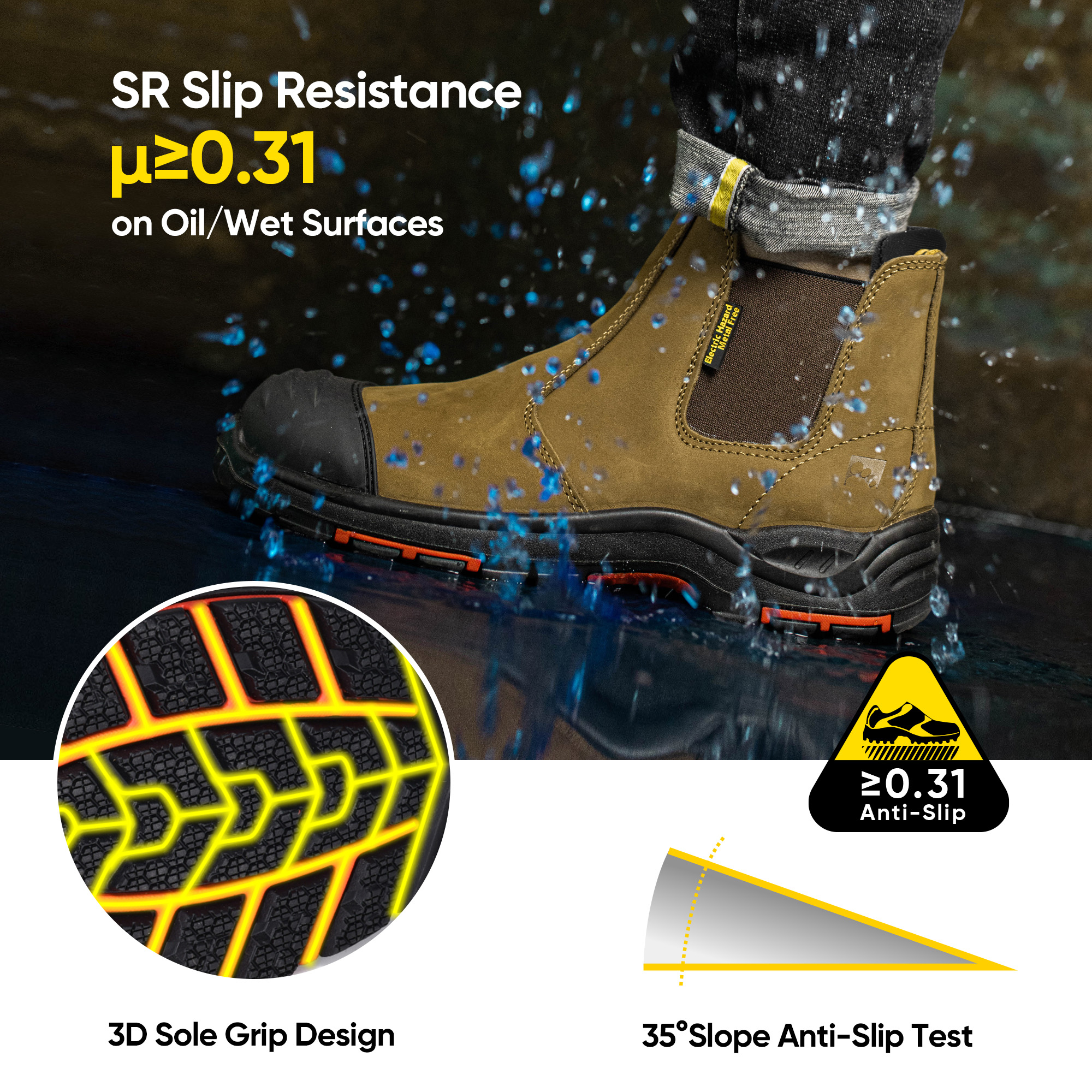 Stivali di sicurezza da miniera slip-on con punta composita e protezione antiforatura non metallica M-8025NB