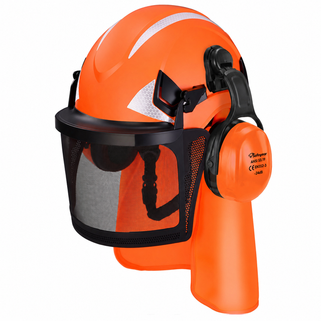 Casco di sicurezza con visiera e protezione antirumore M-5017 Arancione