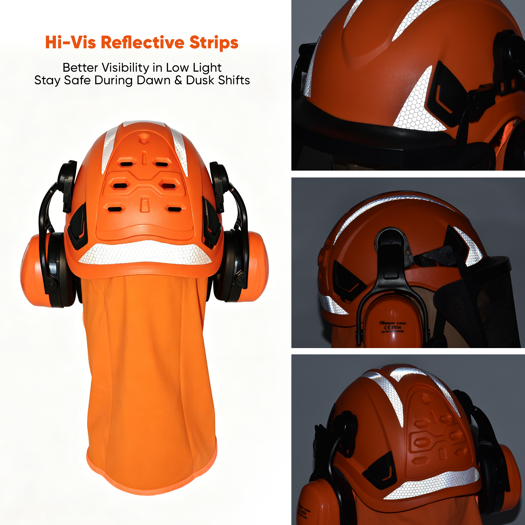 Casco di sicurezza con visiera e protezione antirumore M-5017 Arancione