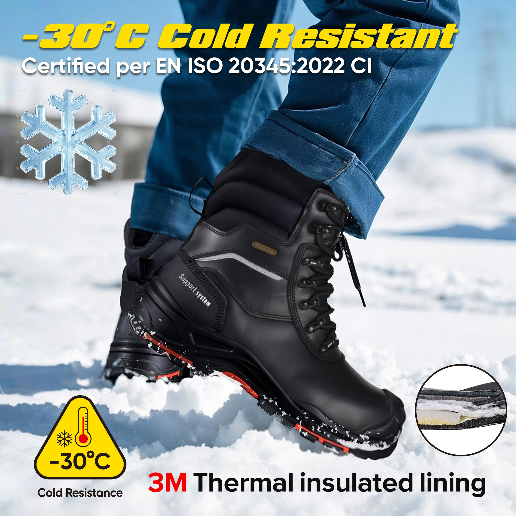 Stivali di sicurezza invernali estremi con isolamento Thinsulate 3M e protezione impermeabile | H-9552 ThermoGrip