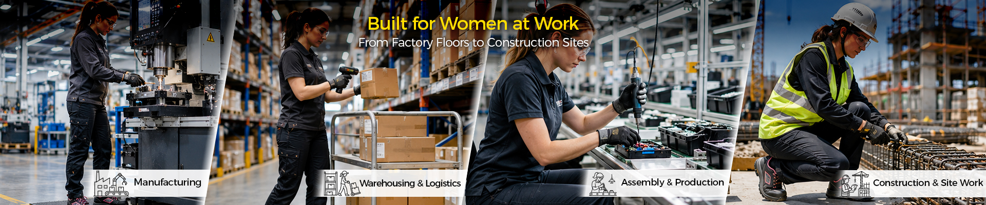 Calzature antinfortunistiche da donna progettate con vestibilità specifica per donna per luoghi di lavoro in fabbrica, magazzino, edilizia e industria