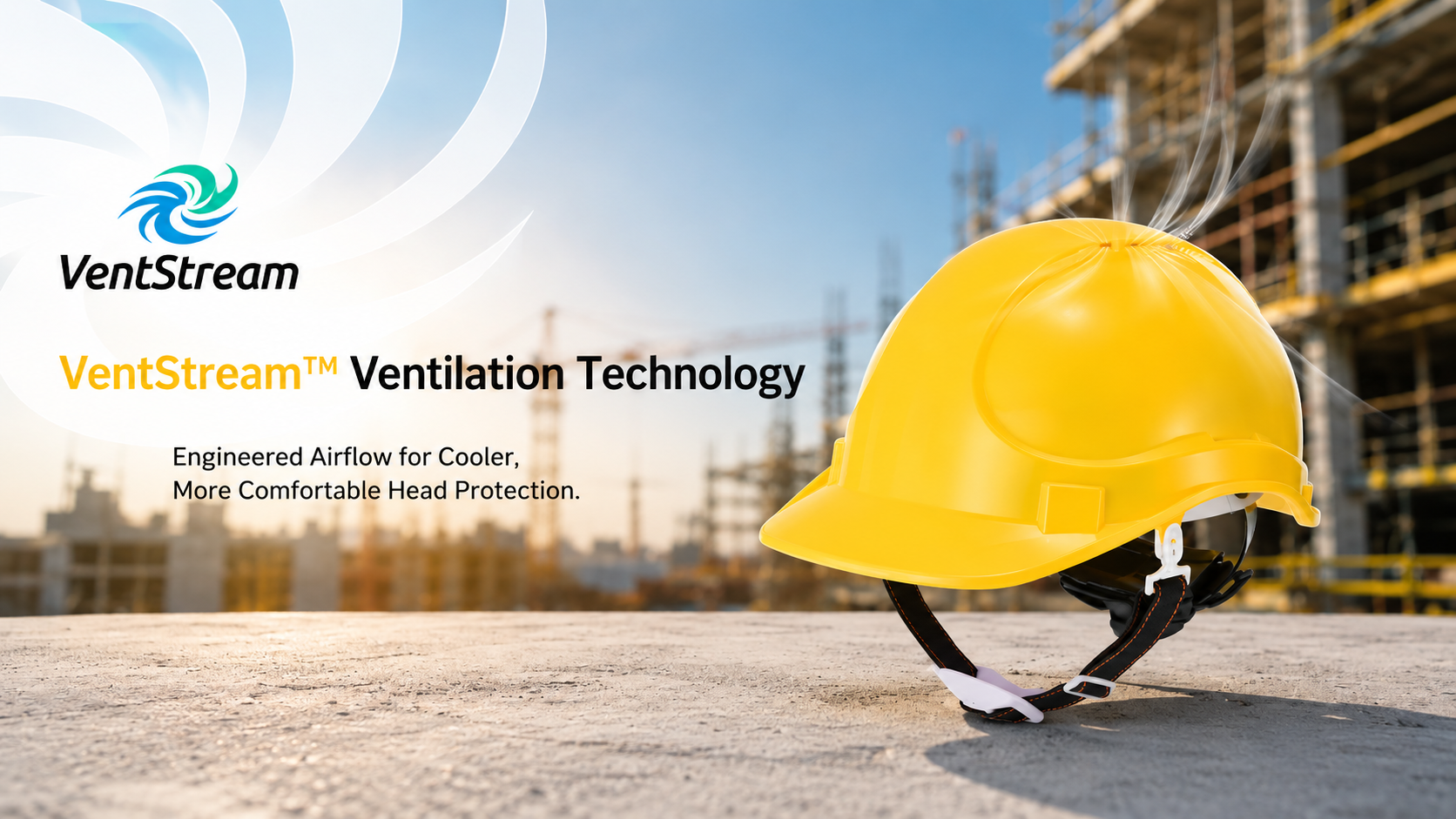 Casco di sicurezza da costruzione giallo con tecnologia di ventilazione VentStream per una protezione della testa pi&ugrave; fresca e confortevole