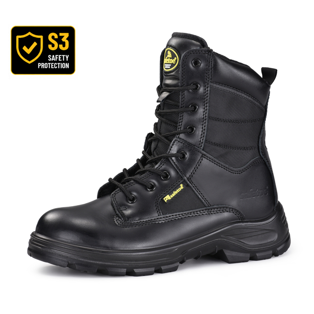 Stivali antinfortunistici stile tattico S3 con cerniera laterale e tomaia in pelle | H-9438 SafeCombat-H