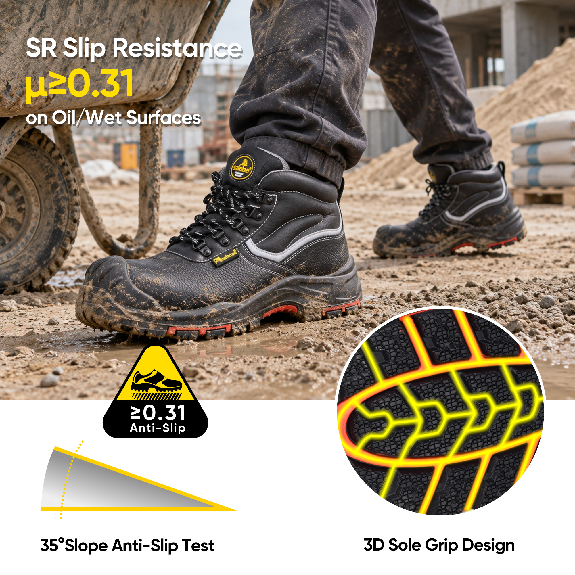 Scarpe antinfortunistiche per l'edilizia industriale certificate Black Cow M-8520PRST SiteShield Max