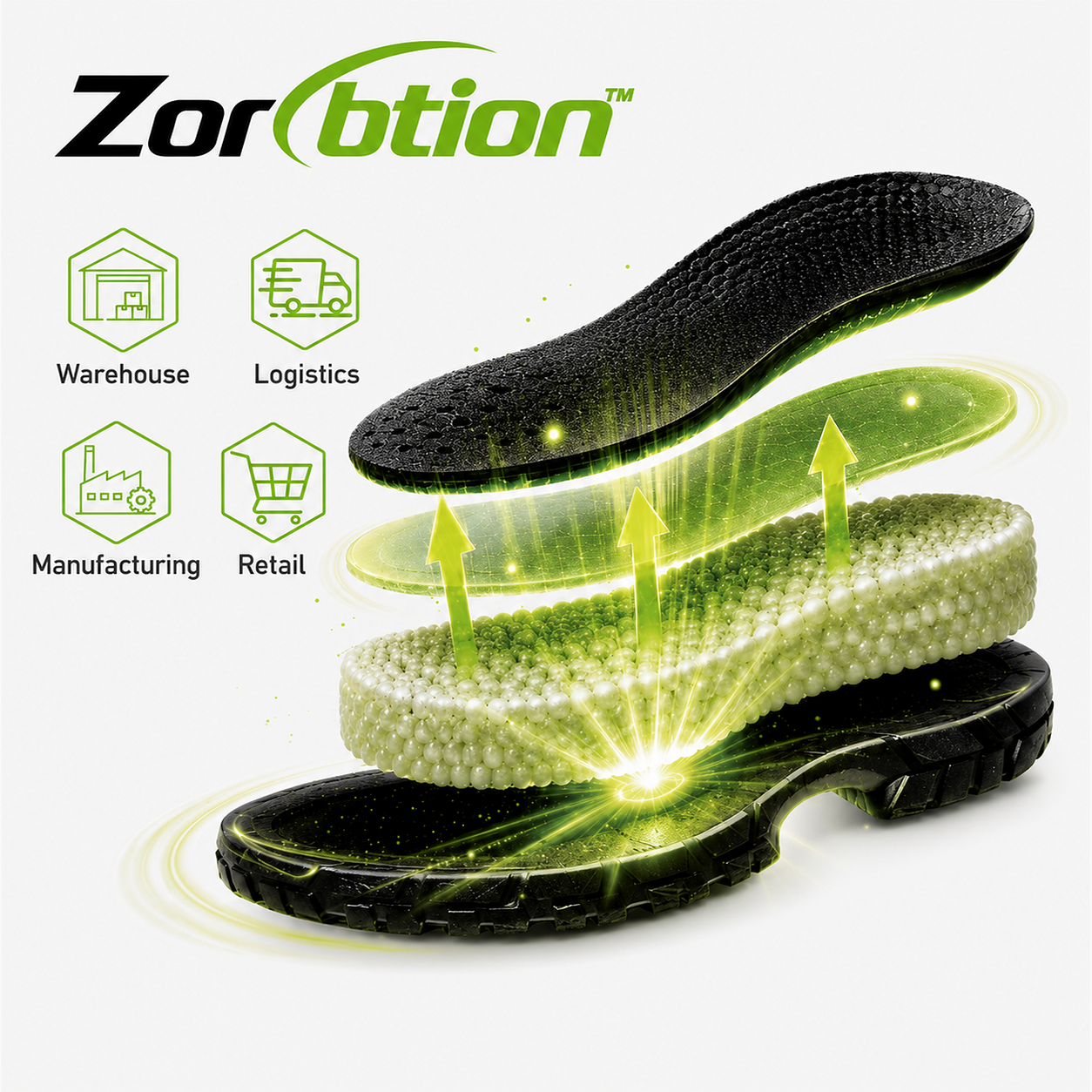 Sistema di ammortizzazione del tallone Zorbtion™ che fornisce assorbimento degli urti per le scarpe antinfortunistiche