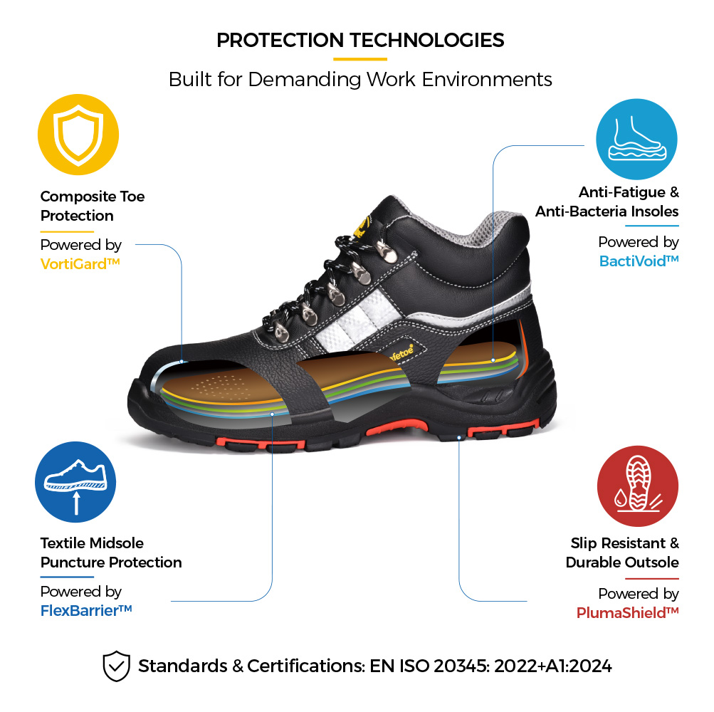 Tecnologie di protezione M-8027PR con resistenza alla perforazione della punta composita e suola in gomma PU