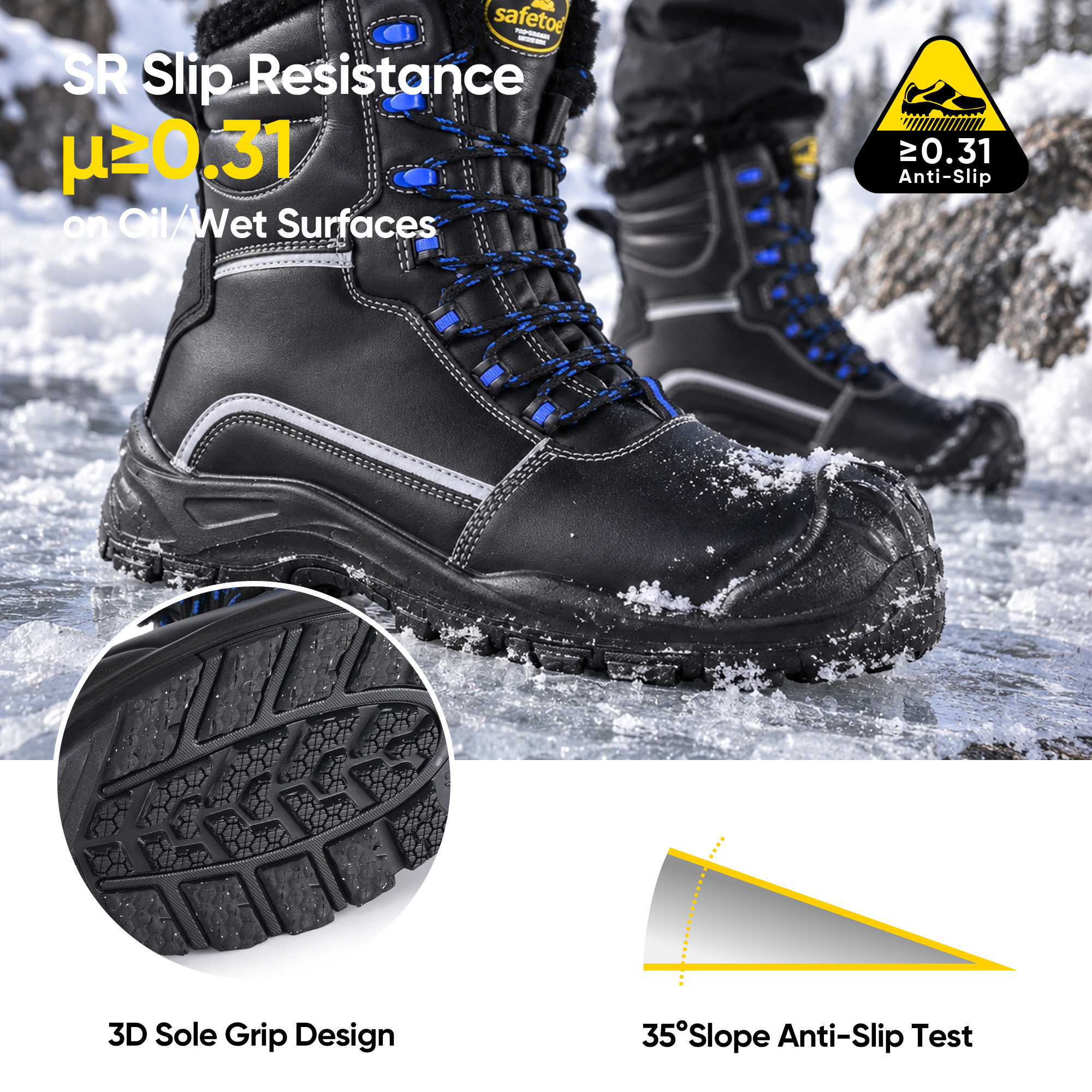 Stivali da lavoro invernali estremi impermeabili Fodera in lana naturale Suola antiscivolo Ice-Grip H-9550 IceShield Pro