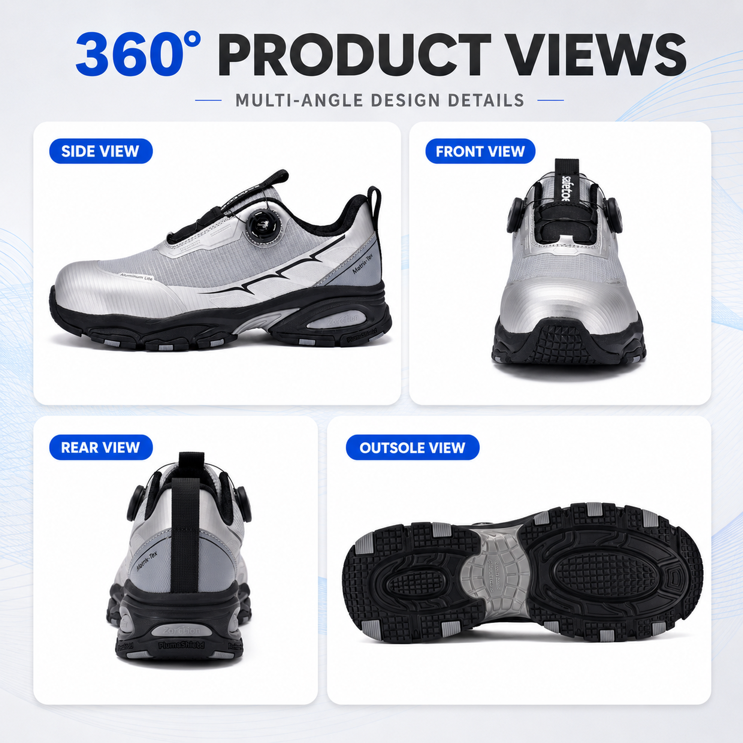 Scarpe antinfortunistiche QuickDial dal design sportivo, punta in alluminio S1P e antiscivolo per operatori logistici L-7601 Grigio