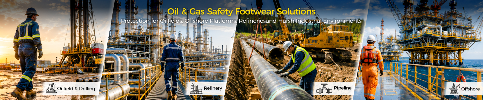 Calzature di sicurezza per petrolio e gas Safetoe per giacimenti petroliferi, raffinerie, oleodotti e piattaforme offshore