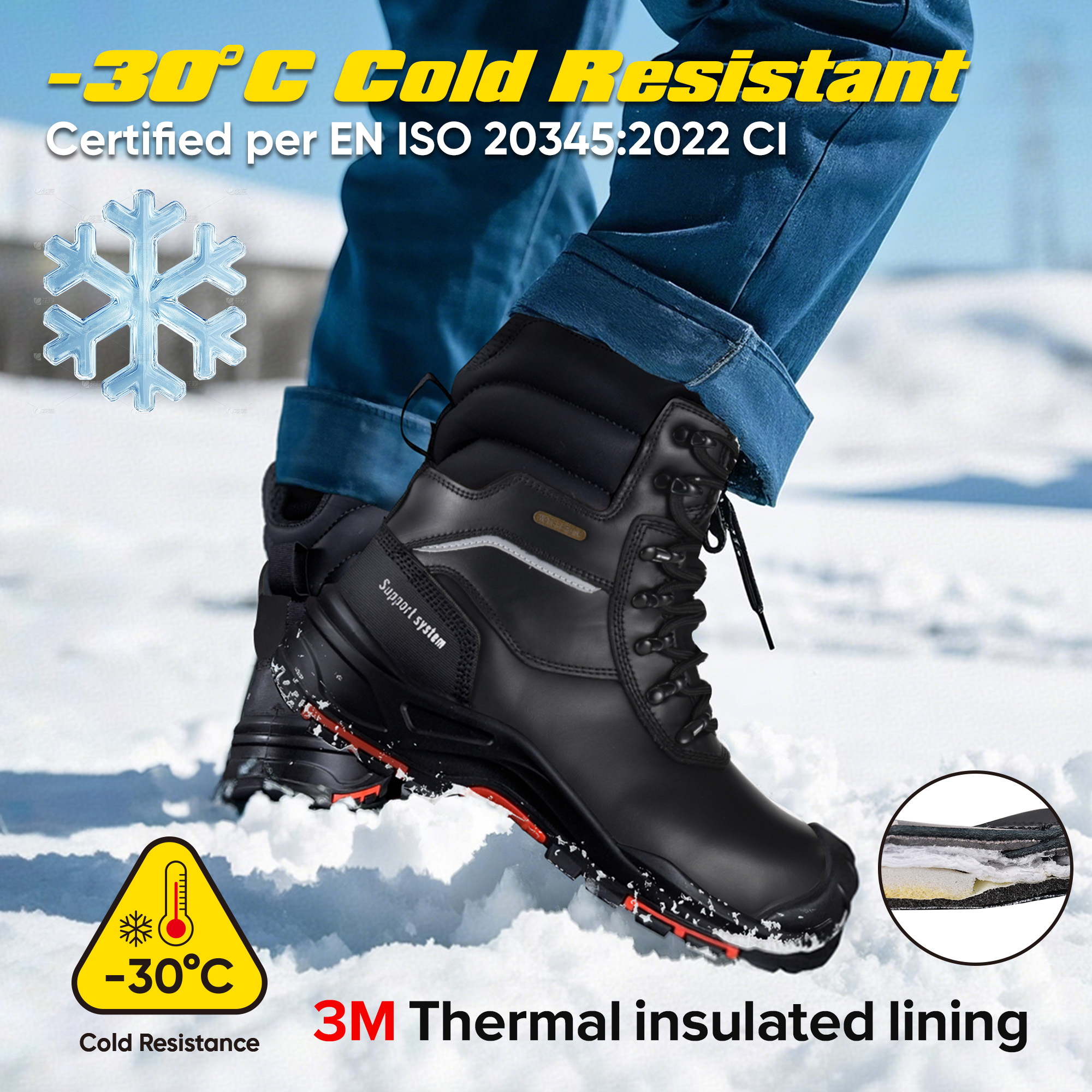 Stivali di sicurezza invernali isolati neri | Stivali da lavoro per petrolio e gas H-9552BK