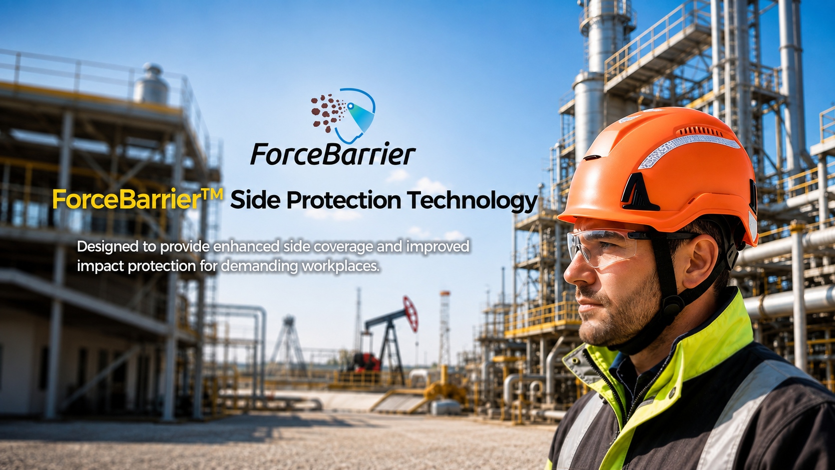 Tecnologia di protezione laterale ForceBarrier per elmetti di sicurezza per l'edilizia in ambienti di lavoro industriali esigenti
