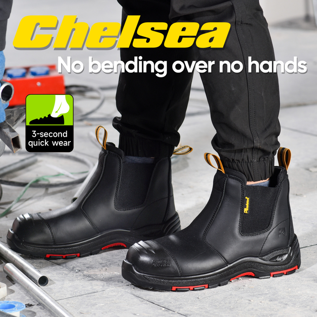 Stivali antinfortunistici slip-on in pelle nera con punta composita e protezione in Kevlar | M-8025NBK